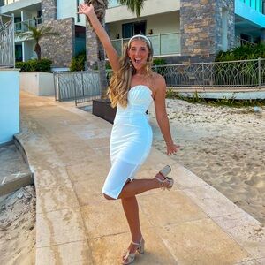 Avila Pintuck Pleat Bust Strapless White Dress